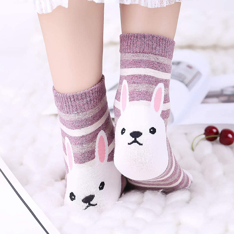 Women Cute Animal Socks Colorful Stripes Soft Cotton Socks Set