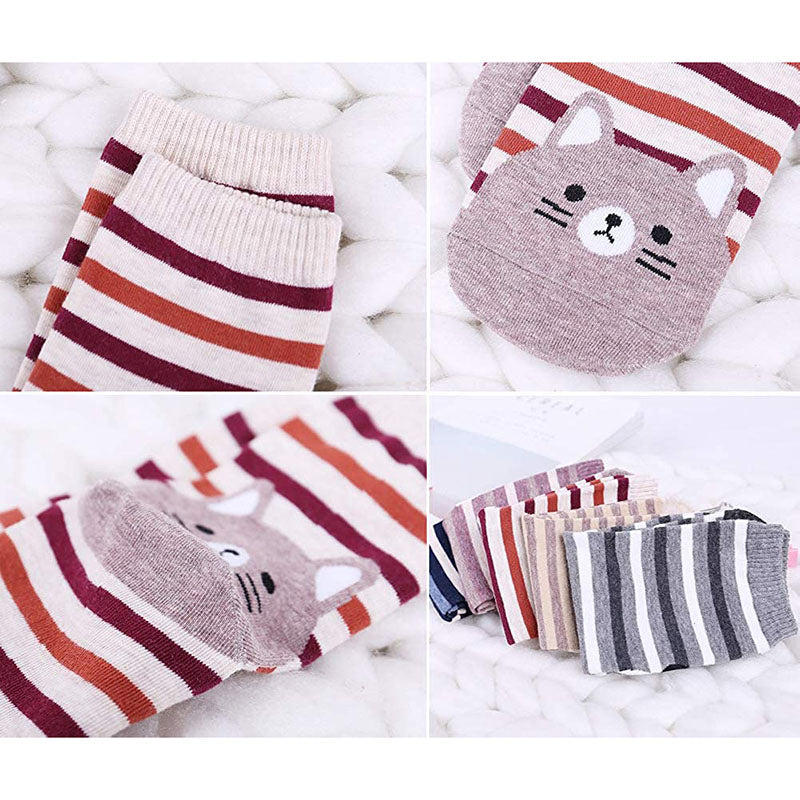 Women Cute Animal Socks Colorful Stripes Soft Cotton Socks Set