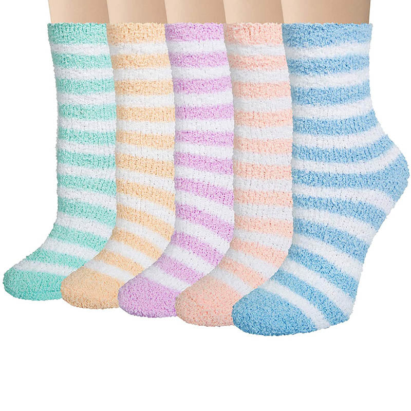 Womens Fuzzy Christmas Socks Winter Soft Socks Gifts Rainbow Stripes 6 Pairs