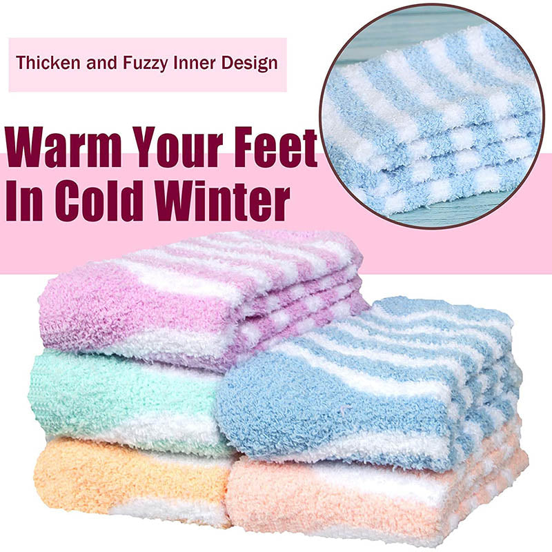 Womens Fuzzy Christmas Socks Winter Soft Socks Gifts Rainbow Stripes 6 Pairs