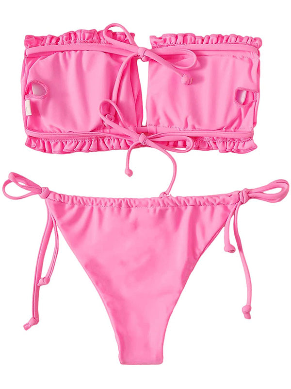 Sexy Strapless Bikini Set Soft Drawstring Two-Piece Swimsuits