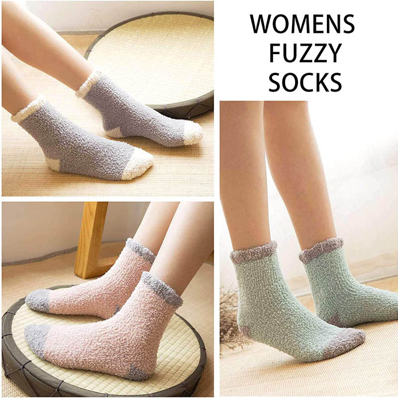 Womens Fuzzy  Socks Cozy Fluffy Soft Slipper Winter Socks 5 Pairs