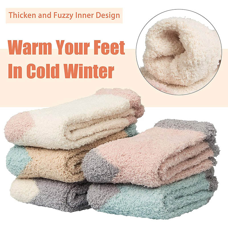 Womens Fuzzy  Socks Cozy Fluffy Soft Slipper Winter Socks 5 Pairs