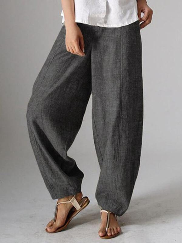 Chalier Women Casual Loose Plain Cotton Linen Plus Size Pants - CHALIER