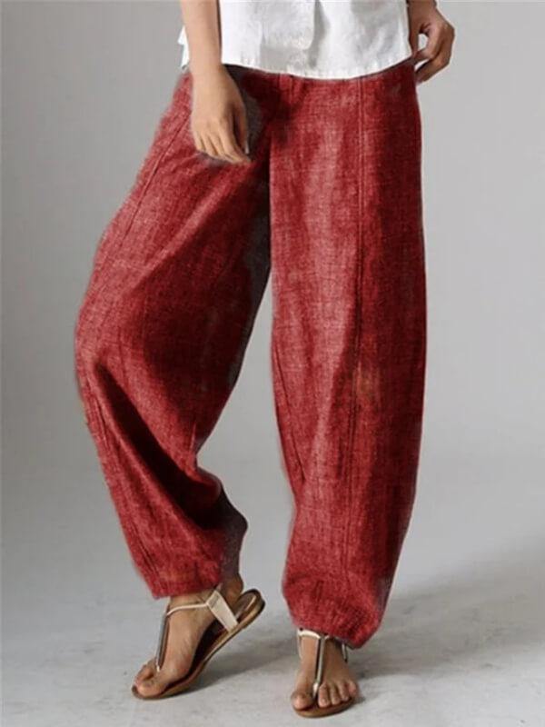 Chalier Women Casual Loose Plain Cotton Linen Plus Size Pants - CHALIER