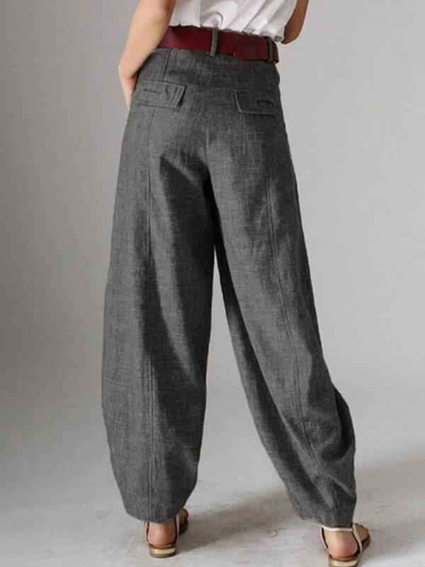 Chalier Women Casual Loose Plain Cotton Linen Plus Size Pants - CHALIER