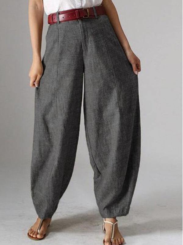 Chalier Women Casual Loose Plain Cotton Linen Plus Size Pants - CHALIER