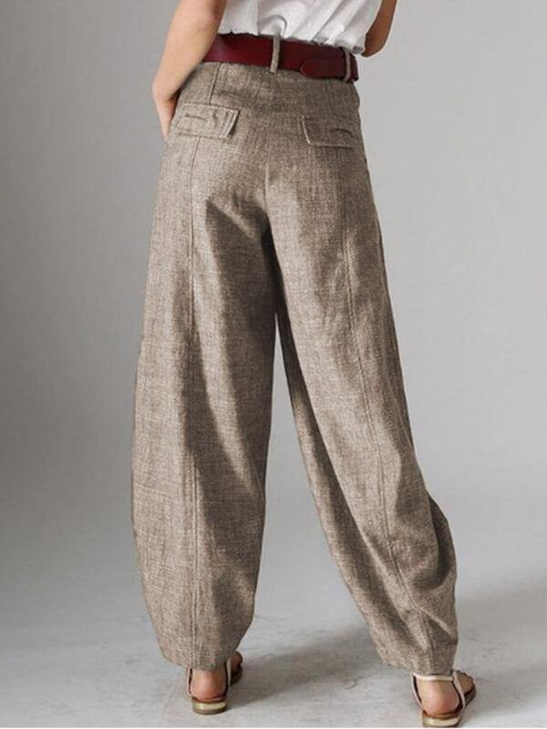 Chalier Women Casual Loose Plain Cotton Linen Plus Size Pants - CHALIER
