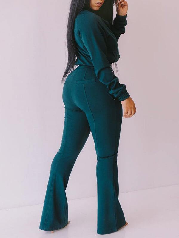 Chalier Plain Zipper Design Casual Solid Fashion Coat  Drawstring Pants Set - CHALIER