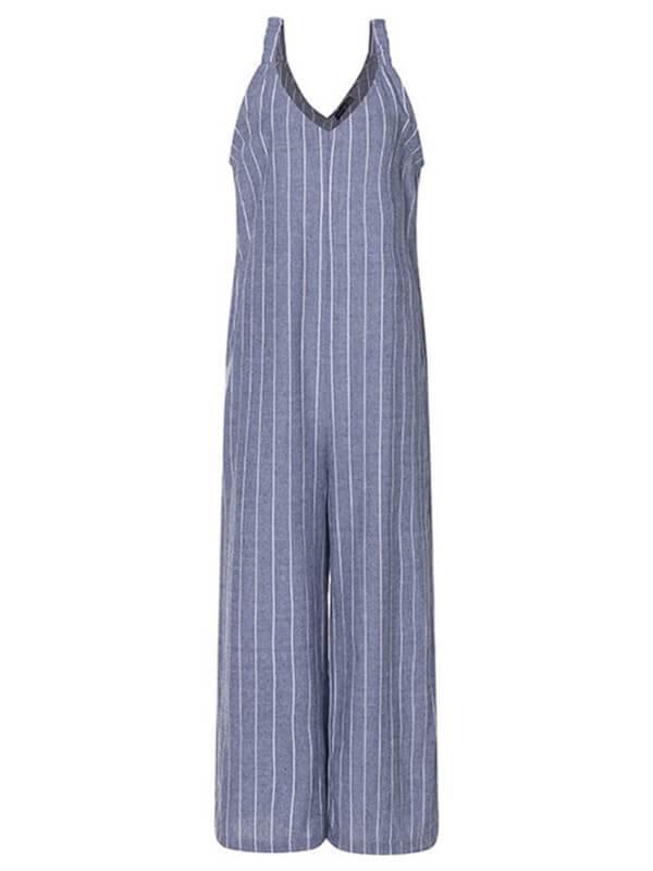 Chalier Pockets Loose Striped Sleeveless Jumpsuits - CHALIER