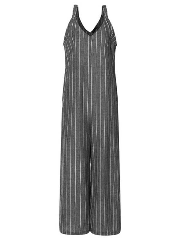 Chalier Pockets Loose Striped Sleeveless Jumpsuits - CHALIER