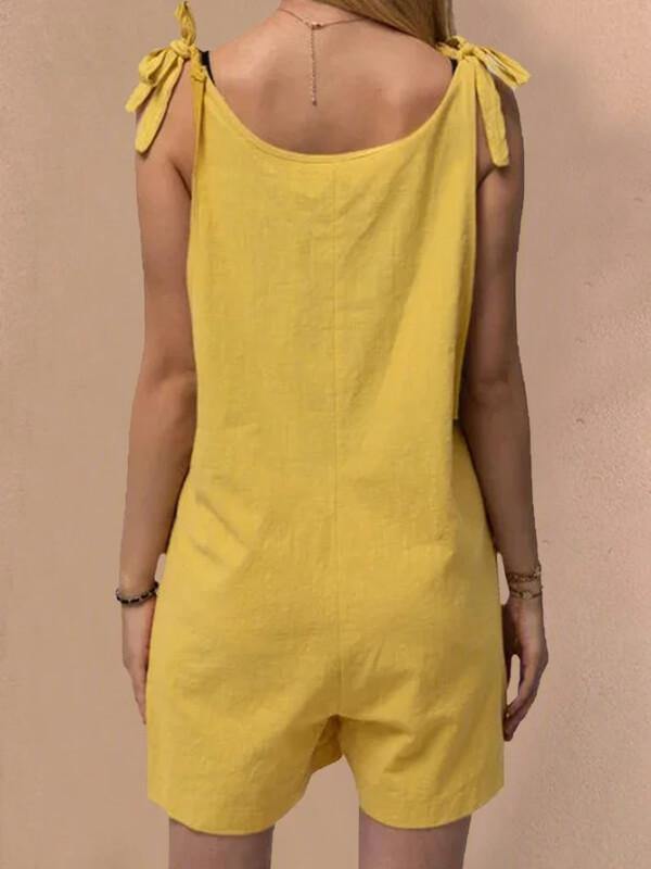 Chalier Women Pockets Sleeveless Casual Linen Rompers - CHALIER