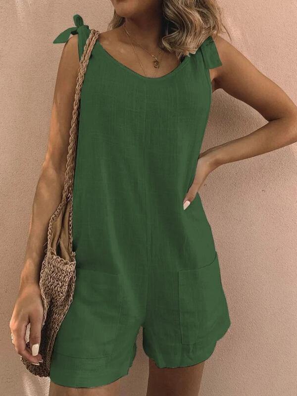 Chalier Women Pockets Sleeveless Casual Linen Rompers - CHALIER