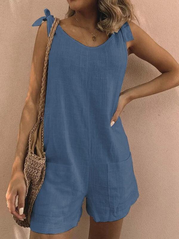 Chalier Women Pockets Sleeveless Casual Linen Rompers - CHALIER