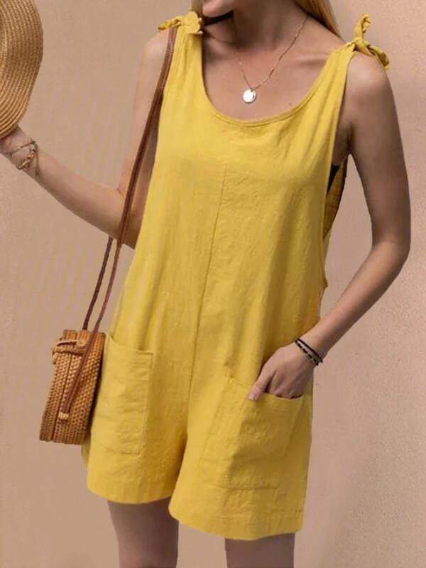 Chalier Women Pockets Sleeveless Casual Linen Rompers - CHALIER