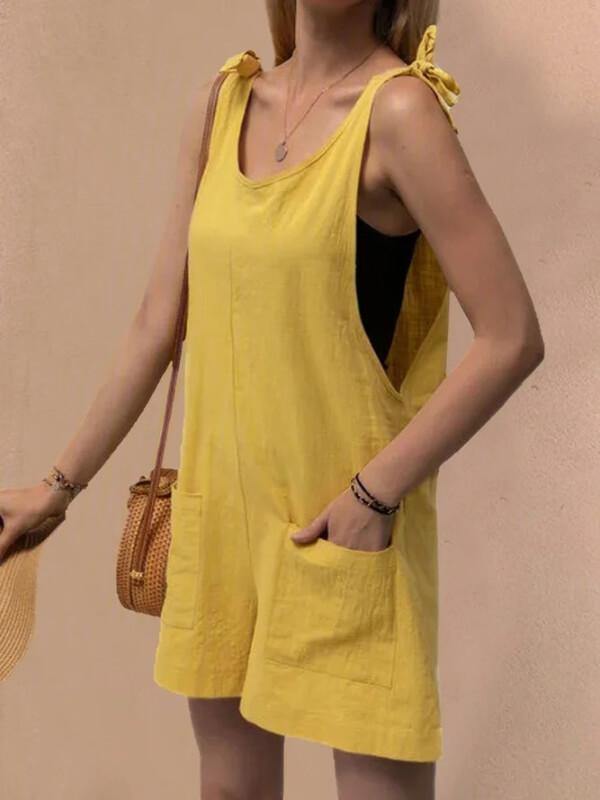 Chalier Women Pockets Sleeveless Casual Linen Rompers - CHALIER