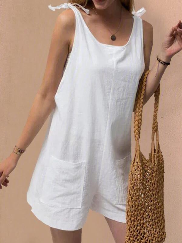 Chalier Women Pockets Sleeveless Casual Linen Rompers - CHALIER