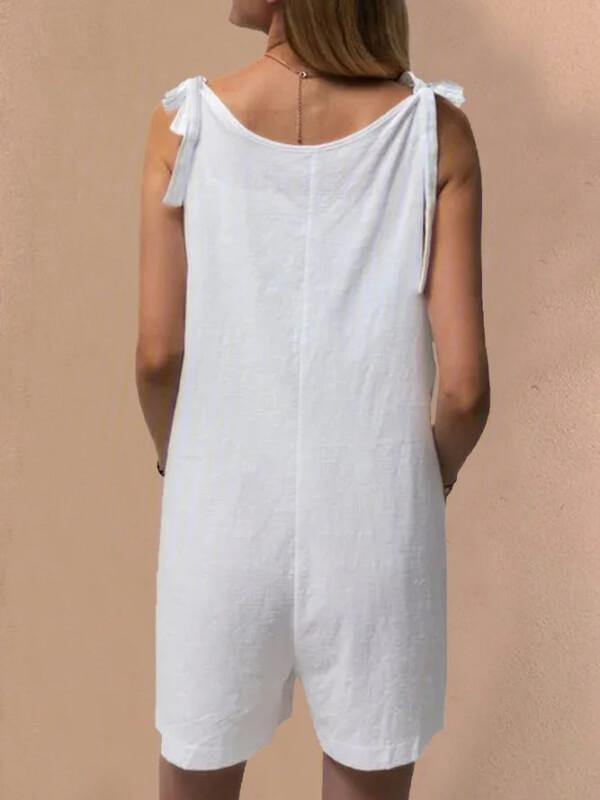 Chalier Women Pockets Sleeveless Casual Linen Rompers - CHALIER