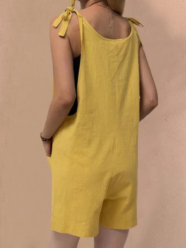 Chalier Women Pockets Sleeveless Casual Linen Rompers - CHALIER