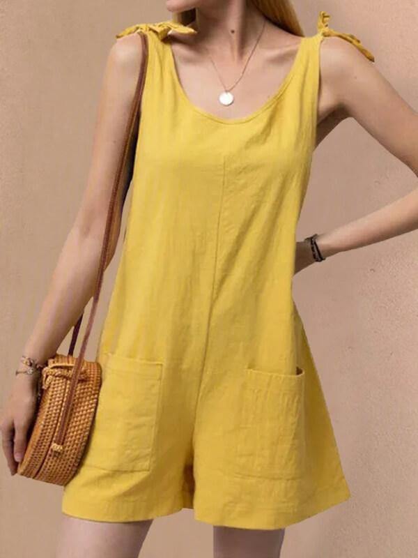 Chalier Women Pockets Sleeveless Casual Linen Rompers - CHALIER