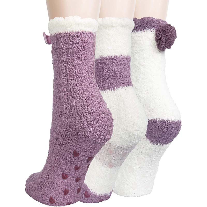 Womens Winter Socks Small Pompom Warm Fuzzy Cozy Soft Slipper Socks Gifts Set