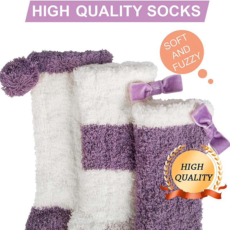 Womens Winter Socks Small Pompom Warm Fuzzy Cozy Soft Slipper Socks Gifts Set