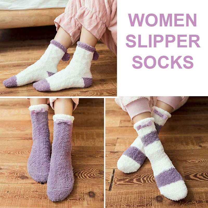 Womens Winter Socks Small Pompom Warm Fuzzy Cozy Soft Slipper Socks Gifts Set