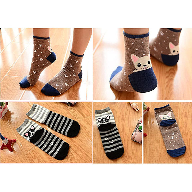 Women Cute Animal Socks Colorful Stripes Soft Cotton Socks Set