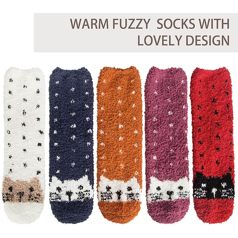 Fuzzy Socks for Women Warm Cozy Slipper Socks Fluffy Socks Christmas 5 Pairs