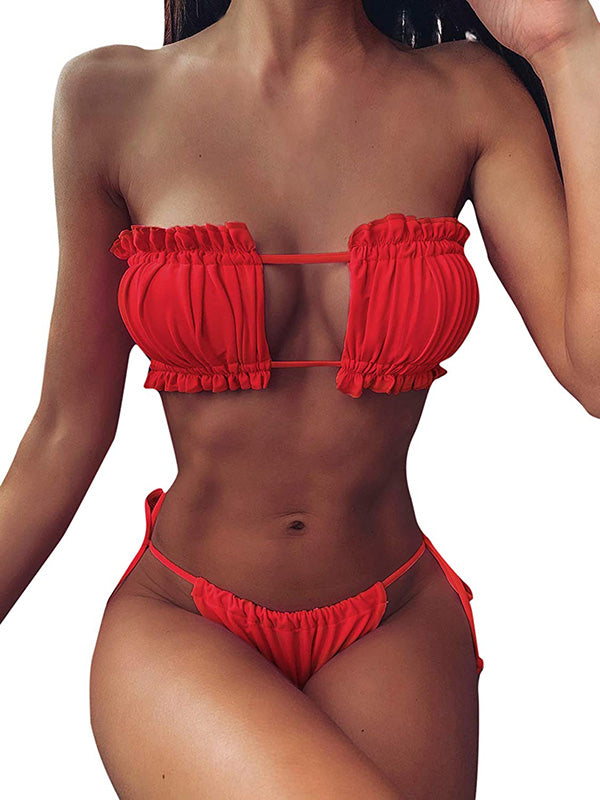 Sexy Strapless Bikini Set Soft Drawstring Two-Piece Swimsuits