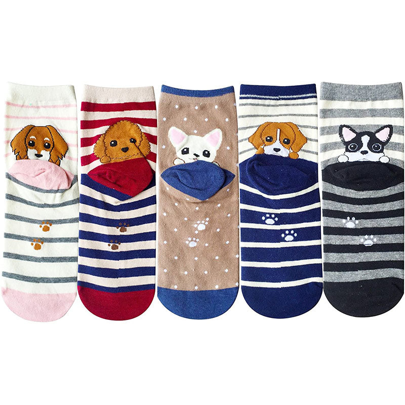 Women Cute Animal Socks Colorful Stripes Soft Cotton Socks Set