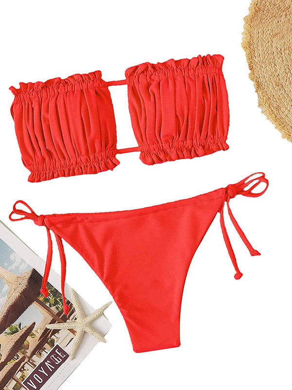 Sexy Strapless Bikini Set Soft Drawstring Two-Piece Swimsuits