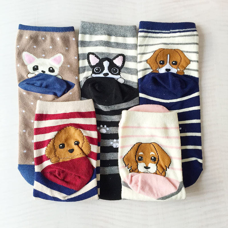 Women Cute Animal Socks Colorful Stripes Soft Cotton Socks Set