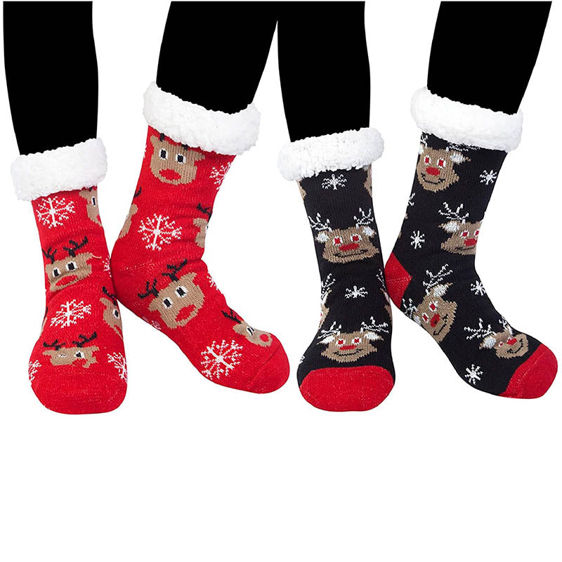 Womens Winter Slipper Socks 2 Pairs Fuzzy Cozy Socks Christmas Gift Red Elk