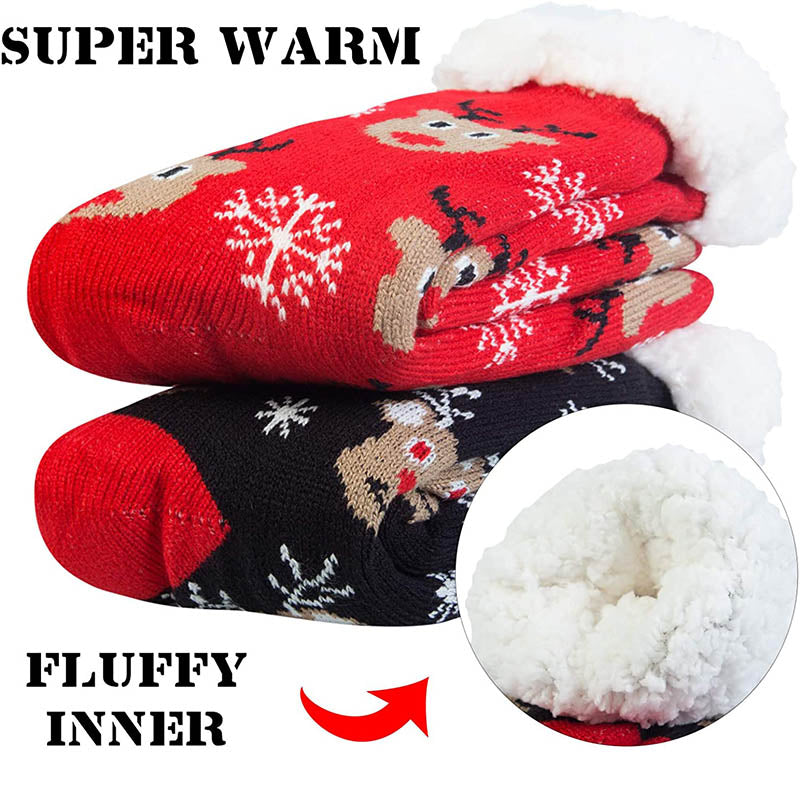 Womens Winter Slipper Socks 2 Pairs Fuzzy Cozy Socks Christmas Gift Red Elk