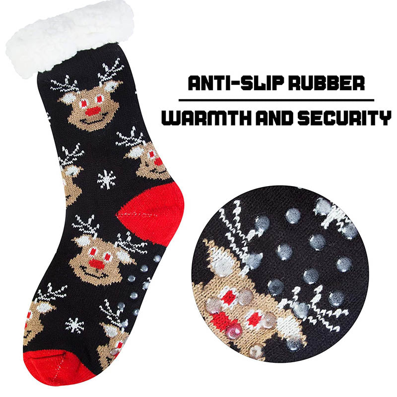 Womens Winter Slipper Socks 2 Pairs Fuzzy Cozy Socks Christmas Gift Red Elk