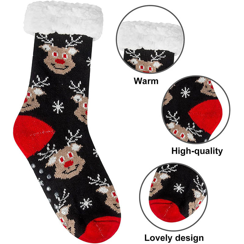 Womens Winter Slipper Socks 2 Pairs Fuzzy Cozy Socks Christmas Gift Red Elk