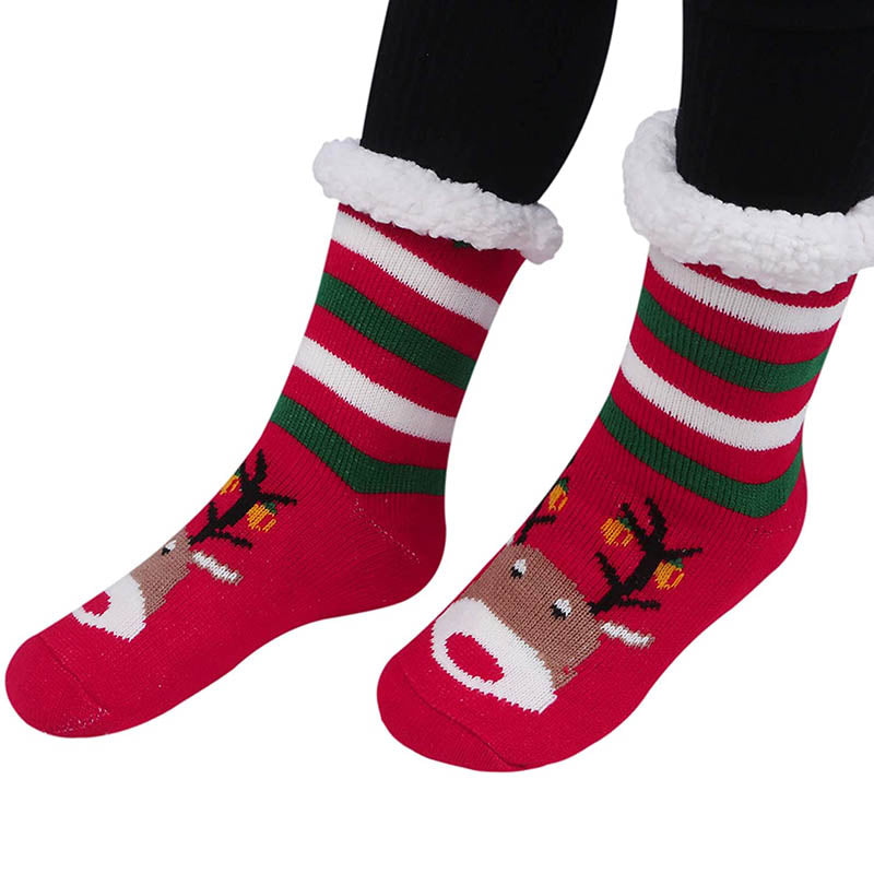 Womens Winter Slipper Socks 2 Pairs Fuzzy Cozy Socks Green/RedElk