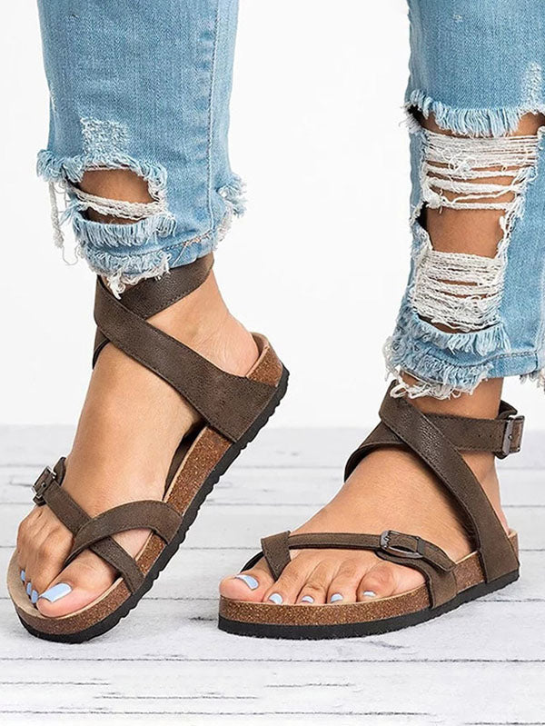 Women's Falt Heel Sandals Summer Beach Peep Toe Strappy Walking Sandals