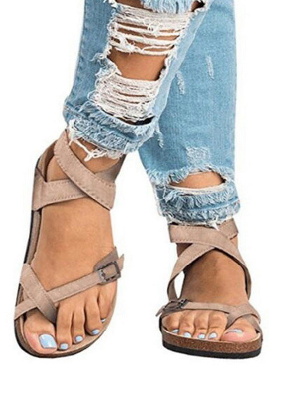Women's Falt Heel Sandals Summer Beach Peep Toe Strappy Walking Sandals