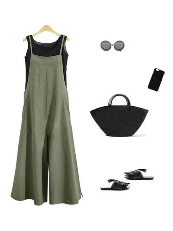 Chalier Sleeveless Cotton Casual Pants Pockets Tank Jumpsuit - CHALIER