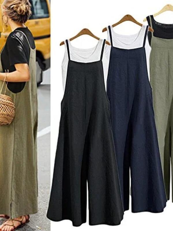 Chalier Sleeveless Cotton Casual Pants Pockets Tank Jumpsuit - CHALIER