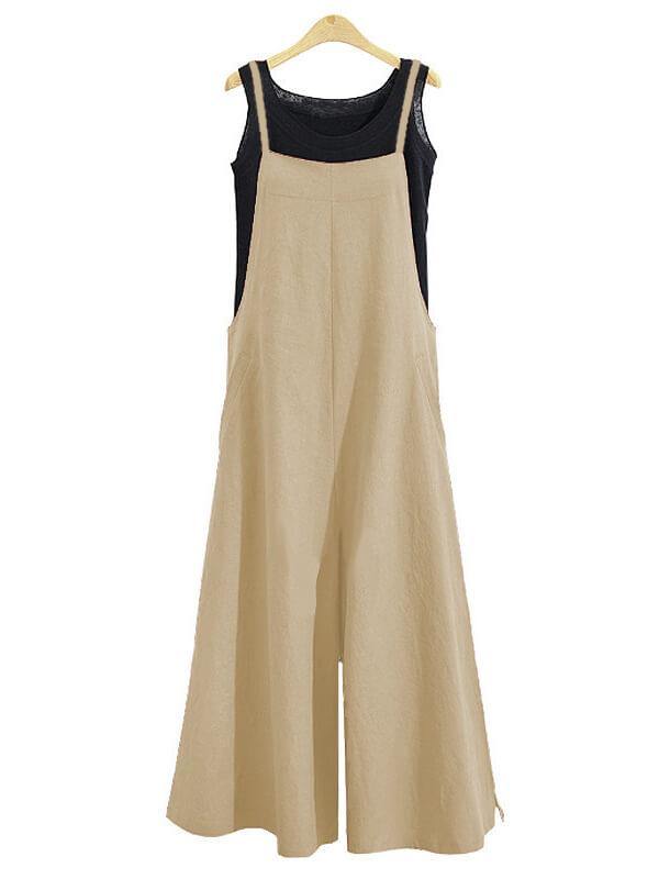 Chalier Sleeveless Cotton Casual Pants Pockets Tank Jumpsuit - CHALIER