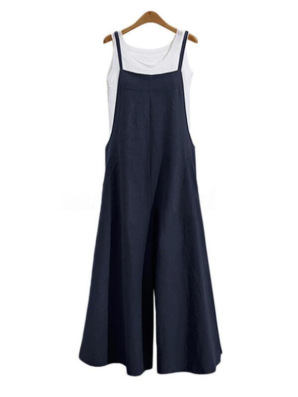 Chalier Sleeveless Cotton Casual Pants Pockets Tank Jumpsuit - CHALIER