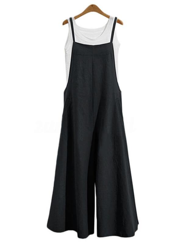 Chalier Sleeveless Cotton Casual Pants Pockets Tank Jumpsuit - CHALIER