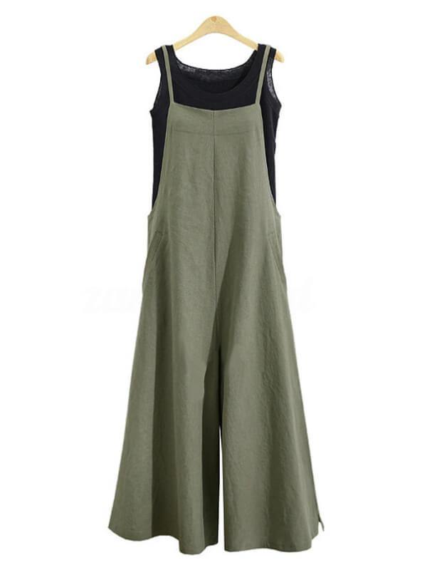 Chalier Sleeveless Cotton Casual Pants Pockets Tank Jumpsuit - CHALIER