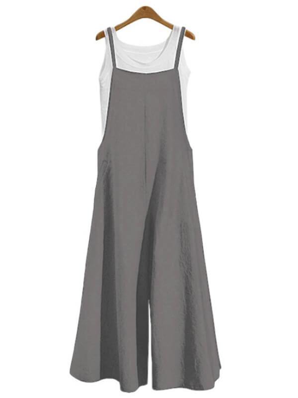 Chalier Sleeveless Cotton Casual Pants Pockets Tank Jumpsuit - CHALIER