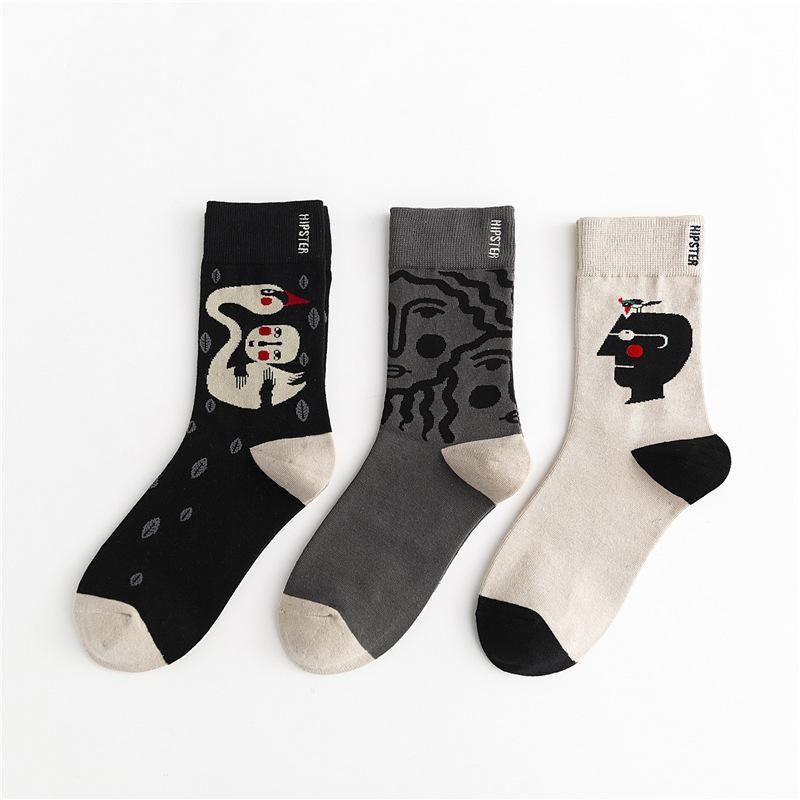 Unisex Painting Style Men Socks Cotton Harajuku Colorful Full Socks Couple Funny Casual Cotton Socks 3 Pairs - CHALIER