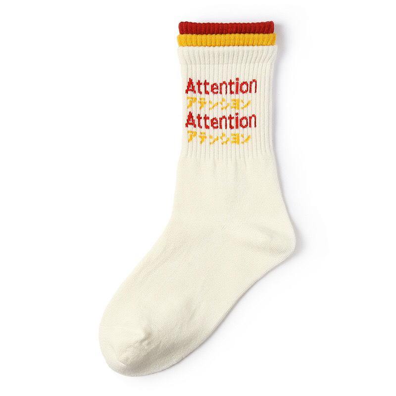 Chalier Men Cotton Casual Socks Fashion Style White with Letters 1 Pair - CHALIER