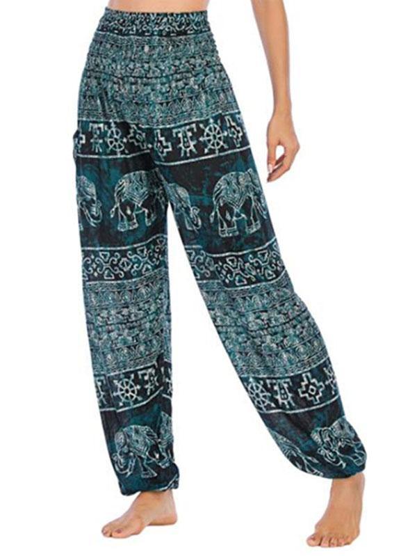 Women's Casual Printed Long Soft Bloomer Pants High Waist Yoga - CHALIER